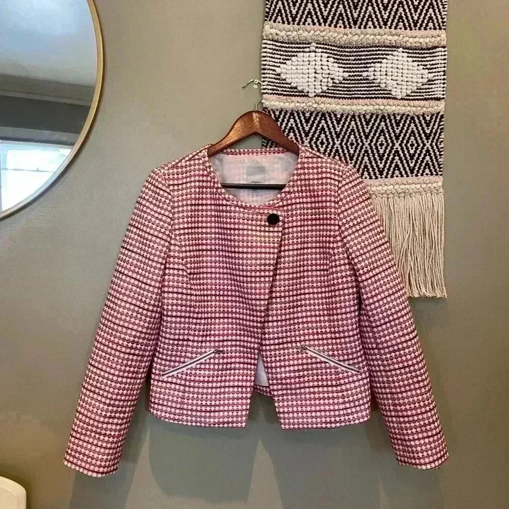 HALOGEN VINTAGE PINK PLAID BLAZER M